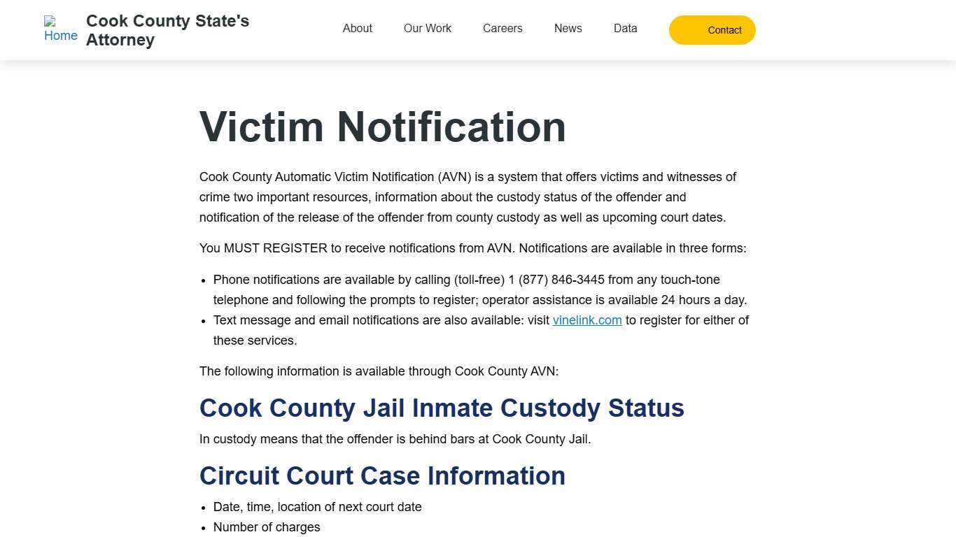 Victim Notification Cook County State's Attorney